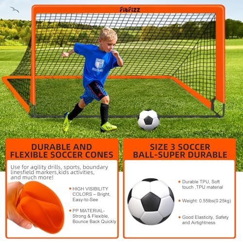 Soccer Goal, Soccer Goals for Backyard, 6x4ft Portable Pop Up Soccer Net Set, Soccer Training Equipment with Soccer Ball, Ladder and Cones - color: Orange2