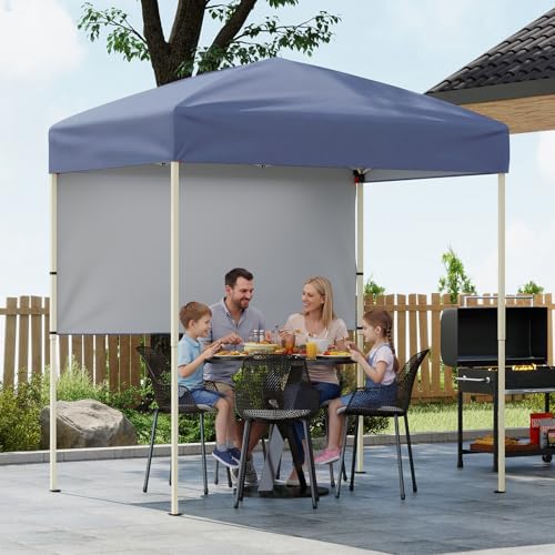 Tangkula 6x4 Ft Pop Up Canopy, UPF 50+ Instant Setup Canopy Tent with Sidewall, 4 Stakes, Portable Outdoor Canopy with Carrying Bag for Camp, Beach, Patio (Grey) - color: Gray