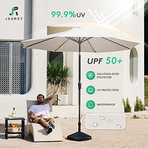 JEAREY 9FT Outdoor Patio Umbrella Outdoor Table Umbrella with Push Button Tilt and Crank, Market Umbrella 8 Sturdy Ribs UV Protection Waterproof for Garden, Deck, Backyard, Pool (Creamy-white) - color: Creamy-white