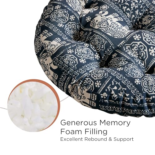 Codi Meditation Floor Pillow, Boho Pillows Seating for Adults and Kids, Large Round Cushion for Yoga Living Room Tatami Sitting, Memory Foam Added, 22x22 Inch, Indigo Elephant - color: Round | Indigo Elephant, size: 1 Count (Pack of 1)