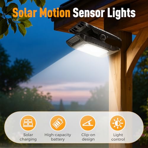 Solar Clip Light with Motion Sensor, 2026 New Portable Outdoor LED Light for Camping, Adjustable Clip On LED Light for Garden, Multifunctional Clip Lamp for Garage, Emergency LED Light for Home (4PCS)