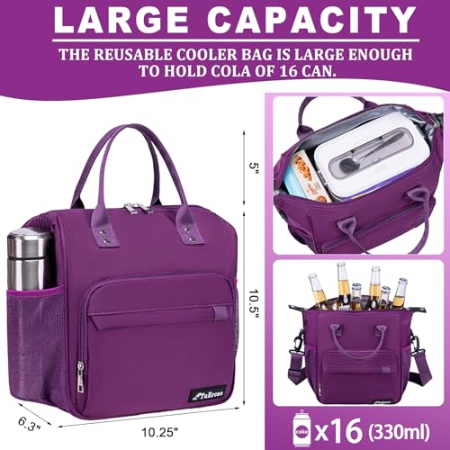Purple Lunch Box for Women Insulated Lunch Bag Fits Bento Boxes, Snack and Foods, Ladies Lunch Tote Bag for Mother Mom Sister Friend Wife Her - color: A13: Violet, size: Large