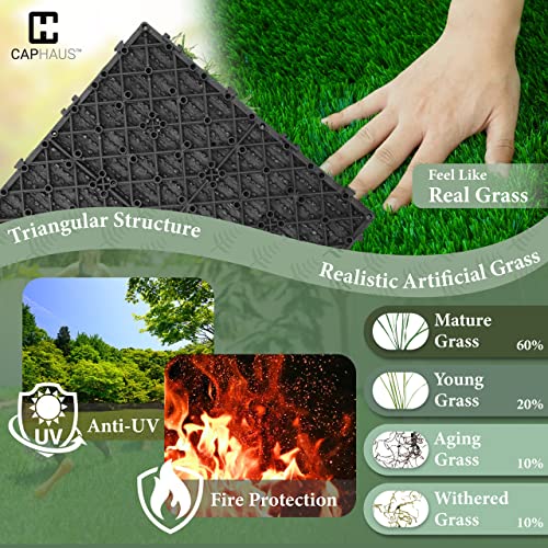 CAPHAUS Artificial Grass Turf Tiles for Patio, Self-Draining Interlocking Fake Faux Grass Pet Turf for Dog Potty Training, Grass Mat Tiles for Outdoor Indoor Flooring Décor, 12” X 12” Set of 6 PCS - size: 6 SQ FT (6 Tiles)