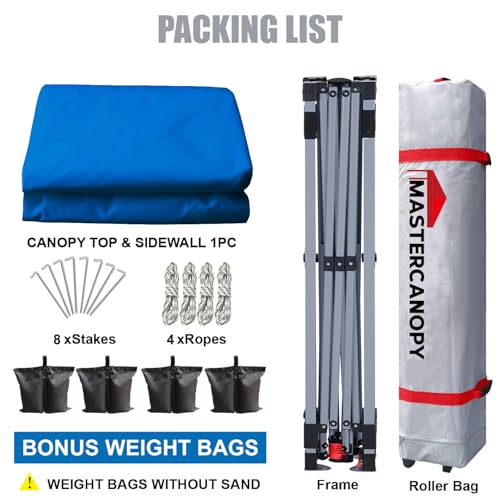 MASTERCANOPY Durable Pop-up Canopy Tent with 1 Sidewall (10'x10',Blue) - color: Blue, size: 10x10