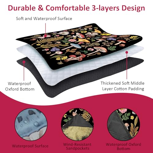 Mushroom Picnic Blankets Waterproof Foldable Picnic Outdoor Blanket 80"x 60" Picnic Mat 3-Layer Thicking Outdoor Foldable Blankets Sandproof Lightweight Beach Blankets with Strap Machine Washable - color: Mushroom01, size: 60*80in