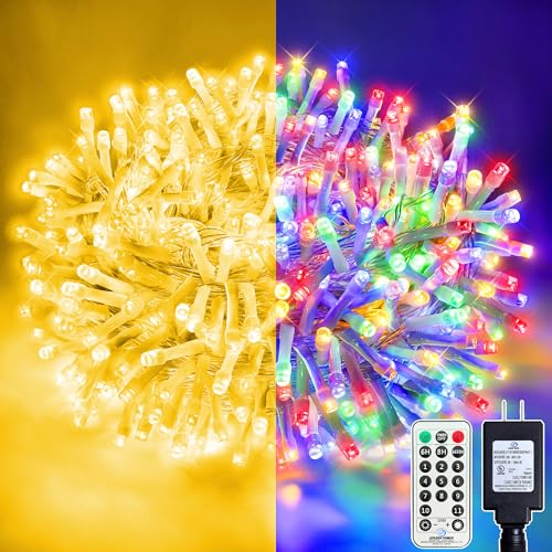 66FT 200 LED Christmas Tree Lights, Bright Warm White to Multicolor Outdoor Christmas String Lights for House, Fairy Lights with 11 Modes, Waterproof & Durable Indoor Outdoor Decor - color: Warm Whtie to Multicolor, size: 200LED