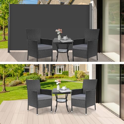 LIFERUN 118" x 71" Side Awning, Retractable Side Awning, Patio Retractable Side Screen, UV Resistant, Waterproof, Patio Privacy Screen for Garden, Balcony, Courtyard(Dark Grey) - size: 118" x 71"