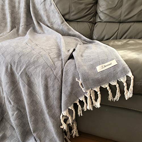 Bersuse 100% Cotton Milas XL Throw Blanket for Couch - 100% Cotton Lightweight Durable Throw Blanket, Big Blanket for Sensitive Skin, Decorative and Versatile - 60x90 Inches, Grey - color: Grey