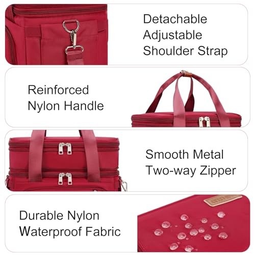 MAPLELILY Lunch Box for Men Women - Double Deck Insulated Lunch Bag, Large Leak Proof Tote Cooler, Wide Open Dual Compartment Lunch Bags with Shoulder Strap, For Work Picnic Hiking Beach, Red - color: Red