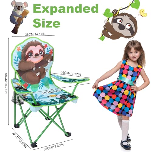 KABOER Kids Outdoor Folding Lawn and Camping Chair with Cup Holder and Carrying Bag, Children's Camping Chairs - color: Sloth