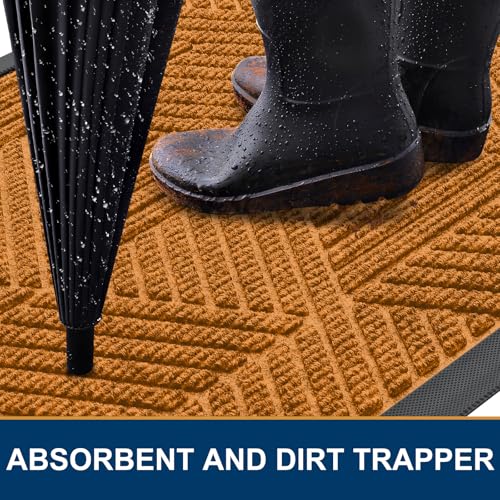 Smiry Front Door Mat Outside Entrance, Heavy Duty Sturdy Natural Rubber Doormat, Trap Dirt and Moisture, Easy Clean Low Profile Welcome Floor Mats for Indoor Outdoor Entry, 35x23 Inch, Amber - color: Amber, size: 35" X 23"