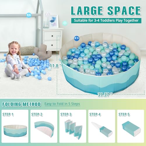 40Inch Kids Ball Pit, Foldable & Portable & Reusable Balls Pool for Toddlers,Playpen/Fence for Baby, Play Pool for Dog, Indoor & Outdoor Use, Oversized(Sea Blue) - color: Blue Sea