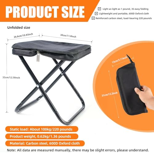 Camping Stool 12 Inch Portable Folding Stool with Carry Bag Weight Load 220lbs Portable Stool for Camping Fishing Hiking BBQ - size: 12inch