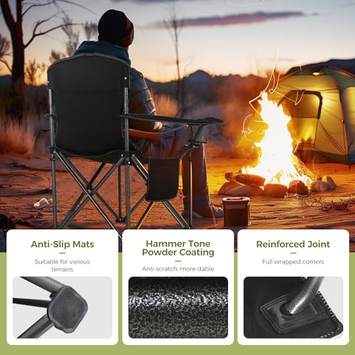 ALPHA CAMP Heavy Duty Camping Chair 500LBS Capacity, Oversized Folding Chair for Heavy People, Padded Portable Outdoor Chair with Cooler Bag & Cup Holder for Camping, Fishing, Beach - color: Black, size: 1PC