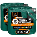 Heavy Duty Poly Tarp - 9' x 12' (2-Pack) - 10 Mil Thick Waterproof, UV Blocking Protective Cover - Reversible Green and Black - Laminated Coating - Grommets - by Xpose Safety - color: Green/Black, size: 9 Feet x 12 Feet (2pk)