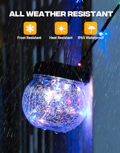 PARTPHONER Solar Lantern Solar Lights Outdoor Waterproof 6-Pack, Solar Powered Hanging Lights Cracked Glass Hanging Globes for Christmas Decoration, Shepherd Hook, Garden Tree Ornaments, Multi-Color - color: Black Cap RGB Light, size: 6 Pack