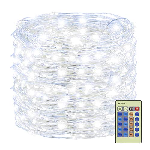 Decute 300LED 99FT Fairy String Lights Christmas Lights Silver Wire with Remote, Firefly Starry Light for DIY Christmas Tree Costume Wedding Party Table Centerpiece Decor Cool White - color: Cool White, size: 300LED