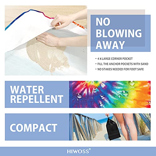 Beach Blanket Waterproof Sandproof Oversized 95”x 80”,Sand Free Beach Mat with Corner Pockets,Portable Mesh Bag for Beach Festival,Picnic,Travel and Outdoor Camping (Rainbow) - color: Rainbow