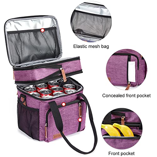 MOV COMPRA Purple Lunch Bag Women, Expandable Insulated Lunch Box for Work, Large Lunch Bag Leakproof Lunch Box Cooler Bag（Purple） - color: Purple