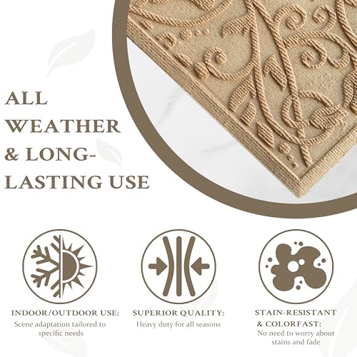 Boho Beige Floral Leaves Outdoor Indoor Entrance Doormats, Absorbent Durable Heavy Duty Welcome Front Door Mat,Thick Natural Rubber Back,Easy Clean Entryway Mat 17x30 Inch, Low Profile - color: Tulip-beige, size: 1'5" x 2'6" (Rectangular)