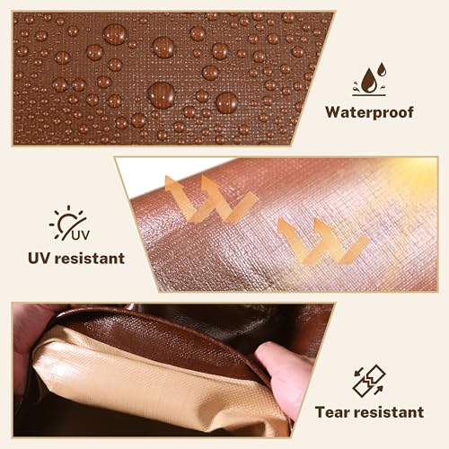18x24 FT Tarp 22 mil Extreme Heavy Duty Waterproof tarps,Brown&Beige Multipurpose Outdoor Tarpaulin Tear-Proof&UV-Resistant,for Canopy,Camping,Roof,Trailer, Etc - size: 18×24