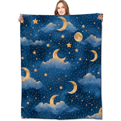 Moon Cloud Stars Blanket Dreamy Night Sky Throw Blankets Gifts for Girls Boys Adults Lightweight Soft Fleece Cozy for Sofa Couch Bed Room Travel Birthday Party Decor 40x50in - color: Cloud, size: 40x50in