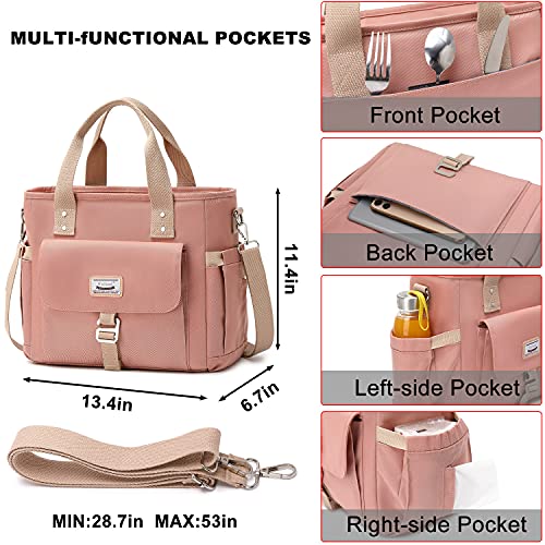 Weitars Lunch Bag for Women Work,Insulated Lunch Box Extra Large Lunch Tote Bag,Wide-Open Tote Cooler Bag With Removable Shoulder Strap with Side Pocket,Lunchbag For Picnic Hiking Beach - color: Pink