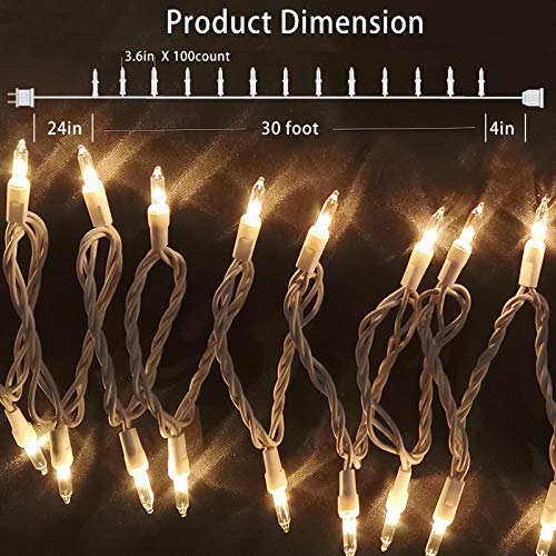 HISHINY Christmas Lights 100 Count Mini Clear Lights 32ft White Wire Christmas Tree String Lights Set for Outdoor Indoor Christmas Decorations Wedding Valentines Day Decor,UL Certified (32feet) - size: 32ft