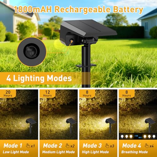 Solar Spot Lights Outdoor Waterproof IP65, [4 Pack/100 LED/4 Modes] Solar Landscape Spotlights, Auto On/Off High Lumens Spot Lights for Outside Yard Garden Pathway(Warm White) - color: Warm White, size: 4 Pack