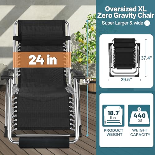 NAIZEA Widened Zero Gravity Chair 29" XL,Oversized Outdoor Lounge Chairs, Folding Reclining Camping Chairs with Cup Holder, Ergonomic Patio Lawn Chair for Balcony Beach Deck Yard - color: Ash Gray Widened, style: Zero Gravity Chair 2 Pack