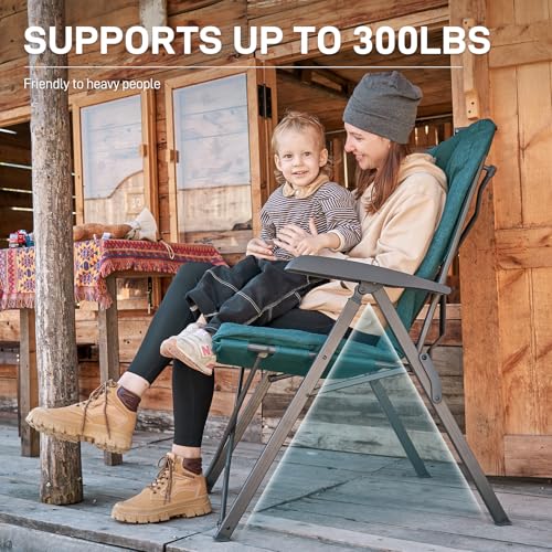 EVER ADVANCED Folding Camping Recliner Chair Fully Padded with Adjustable High Back Support Portable for Adults Patio Reclining Chair Green - color: Green