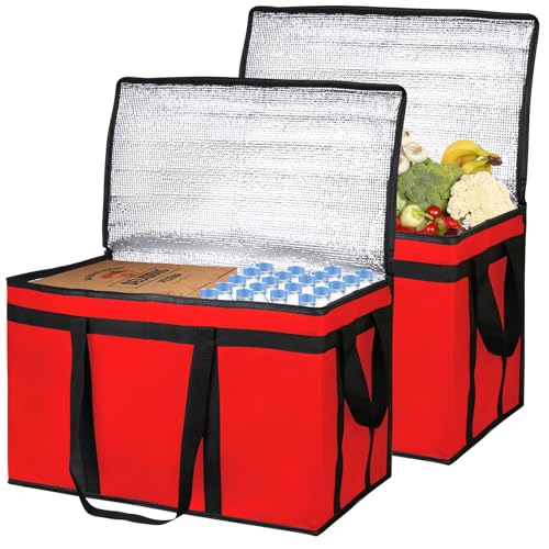 Bodaon Large 2-Pack Insulated Food Delivery Bag, XXXL Grocery Shopping/Catering/Pizza Cooler Bags, Rideshare Delivery Bag, Dashers Cold/Hot Styrofoam Carrier for Travel/Shopping/Catering/Car - color: Red, size: XXX-Large(without Hard Bottom)
