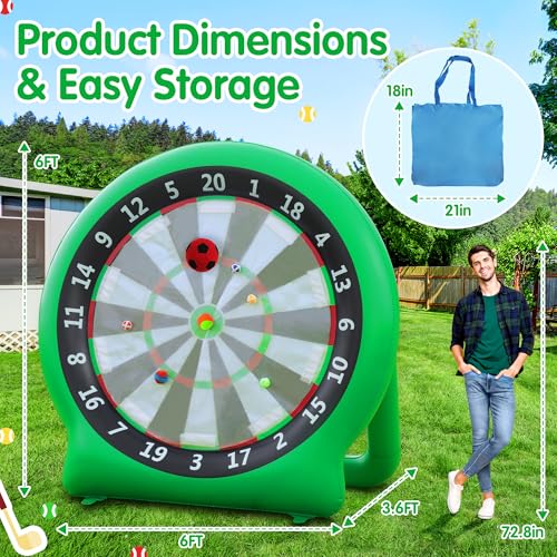 6FT Inflatable Dartboard, Giant Kick Darts Soccer Darts Golf & Throw Darts with Air Pump, Giant Outdoor Games, Blow up Soccer Darts for Yard Party Large Dartboard for Kids & Adults 20+Games - color: Green