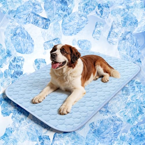 Cooling Mat for Dogs Extra Large 43" x 31", Cooling Pet Bed Outdoor & Indoor Use with Ice Silk Fabric & Waterproof Cover, Summer Cool Pad for Dogs, Non-Slip Washable Pet Blanket for Crate Kennel - color: Blue Cloud Stitching, size: X-Large