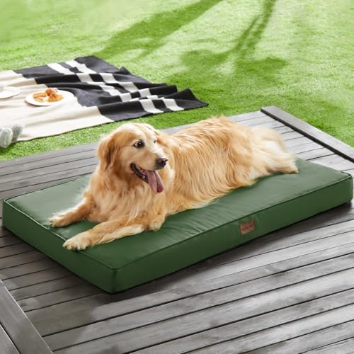 BFPETHOME Outdoor Dog Bed for Large Dogs, Waterproof, Orthopedic with Removable Washable Cover, Egg Crate Foam Mat (36 x 27in, Green) - color: Green, size: 36.0"l X 27.0"w X 3.0"th
