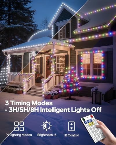 ICRGB Solar Lights Outdoor, 66FT 200LED 1800mah Solar Rope Lights with Remote, Type C, 19 Modes and Timer, IP67 Waterproof for Outdoor Christmas Pool Patio Porch Tree Wedding, Cool White to Multicolor - color: Cool White to Multicolor, size: 66FT