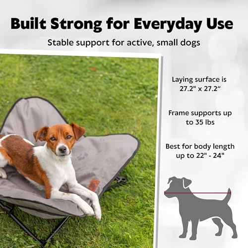 Trixie Camping Cot for Small Dogs up to 35 lb, Elevated Pet Travel Bed 27.2" x 27.2", Portable Steel Frame Lounger with Removable Topper, Foldable Design, Storage Bag Included - size: Small