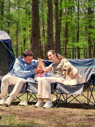 Timber Ridge 3 Person Camping Chair with Cup Holders and Pockets, Outdoor Folding Loveseat Camping Chairs, 1050lbs Capacity Heavy Duty Camp Couch for Outside Picnic, Beach, Lawn, Sports, Blue - color: 3 Person Blue