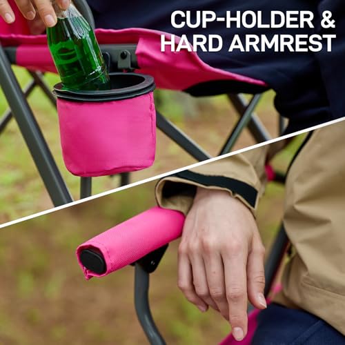 EVER ADVANCED Tall Camping Directors Chair with Cup Holder 31", Bar Height Folding Chair for Camping, Sports with Carry Bag, Mesh Pockets and Footrest, Heavy Duty 300 lbs, Pink - color: Pink, style: Fabric