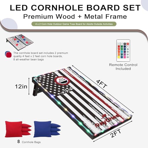 LED Cornhole Set, 3 x 2ft / 4 x2 ft Cornhole Board Game Set, Corn Hole Outdoor Game, Multi-Design with Light-Up Border, 8 Bean Bags, Carrying Case for Backyard, Beach, Lawn - color: American Flag, size: 4'x2'