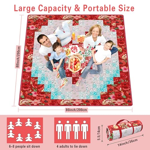 Supfitness Extra Large Picnic Blankets Waterproof Foldable (80 "x 80") Beach Blanket Waterproof Sandproof,3-Layer Thicking Mat Outdoor Packable Camping Blanket - color: Flower-8, size: 6'8" x 6'8" (Square)