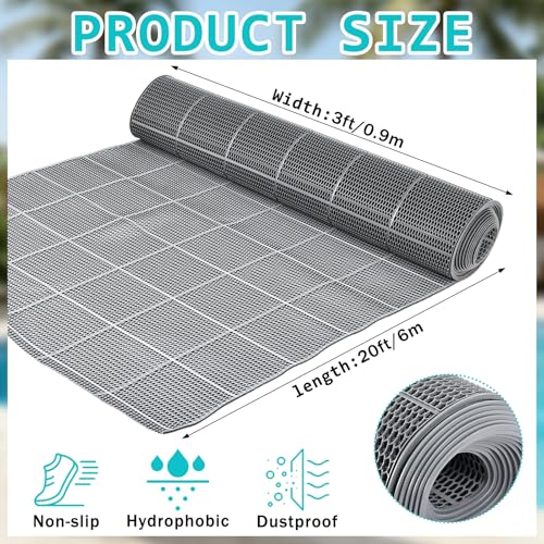 3 x 20FT Drainage Pool Flooring Mats PVC Splash Matting Mesh Hollow Doormat Roll Non Slip Swimming Pool Mat for Outdoor Indoor Heavy Duty Commercial Anti Slip Floor Mats Garage Restaurant Sauna SPA - size: 3x20FT