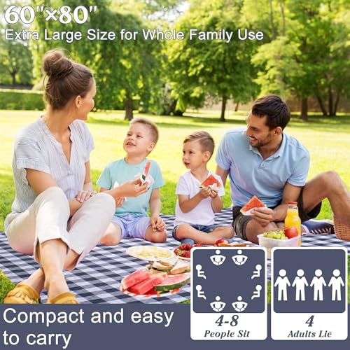 Extra Large Picnic Blanket 80''x 60'' Picnic Mat Waterproof Sand Proof Foldable for Beach, 5-Layer Outdoor Blanket for 6 to 8 Adults,Camping Lawn Hiking Travel Park Music Festival Wedding Mats(Gray) - color: Grey, size: 5' x 6'8" (Square)