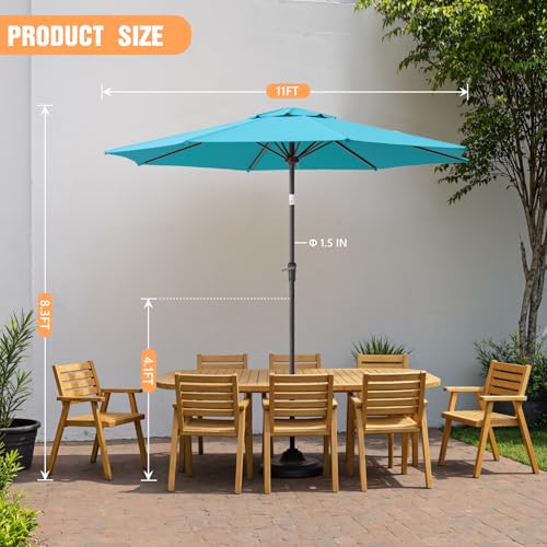 Outdoor Patio Umbrella, Table Umbrella with Push Button Tilt and Crank, 8 Ribs Market Umbrella - color: Blue-Steel Ribs, size: 9FT