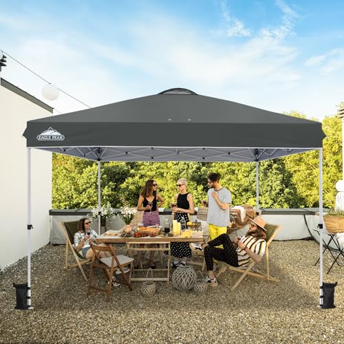 EAGLE PEAK Pop Up Canopy Tent with Wheeled Carry Bag, 8 Stakes, 4 Ropes, 4 Weight Bags, Easy Set Up Tent Canopy, 12x12 ft, 144sqft of Shade, Gray - color: Gray, size: 12x12