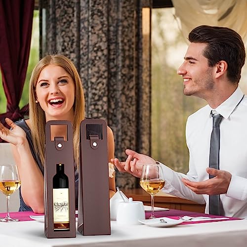 RYDDOY Wine Gift Bag, Reusable Leather Wine Tote Carrier, Single Bottle Champagne Beer Gift Bags Carrier for Birthday, Wedding, Picnic Party, Christmas festival Gifts (Brown) - color: B-Brown-16.1×3.5×3.5