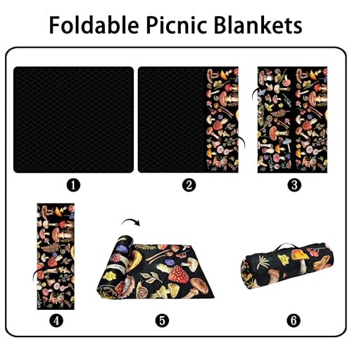 Supfitness Extra Large Picnic Blankets Waterproof Foldable (80 "x 80") Beach Blanket Waterproof Sandproof,3-Layer Thicking Mat Outdoor Packable Camping Blanket(Bohemian) - color: Black, size: 80x80in