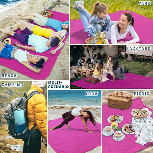 Beach Blanket 78''×110'' Suits 1-7 Adults Waterproof Sandproof Lightweight Oversized Large Picnic Mat Blanket for Beach Travel Camping Picnic Hiking - color: Raspberry, size: 9'2" x 6'6"