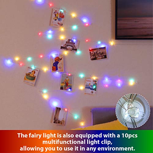 HXWEIYE 120LEDs Multicolor Photo Clips String Light, 40Ft Fairy Light with 52 Clear Clips & 12 Hooks on Wall, Timer & 8 Modes USB Powered Copper Wire String Light for Hanging Picture, Bedroom Party - color: Multicolor, size: 8 Mode USB Powered-120LEDs