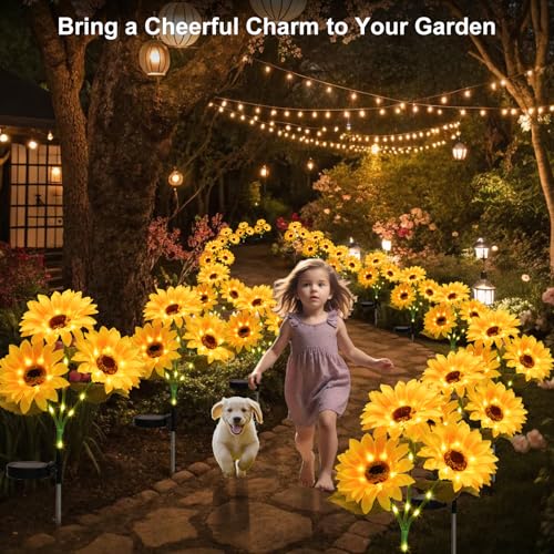 echosari 4 Pack Solar Lights Outdoor Waterproof, Sunflower Solar Stake Lights Auto ON/Off Solar Garden Decorative Lights for Lawn Pathway Landscape Birthday Gifts for Mom Women - color: Sunflower